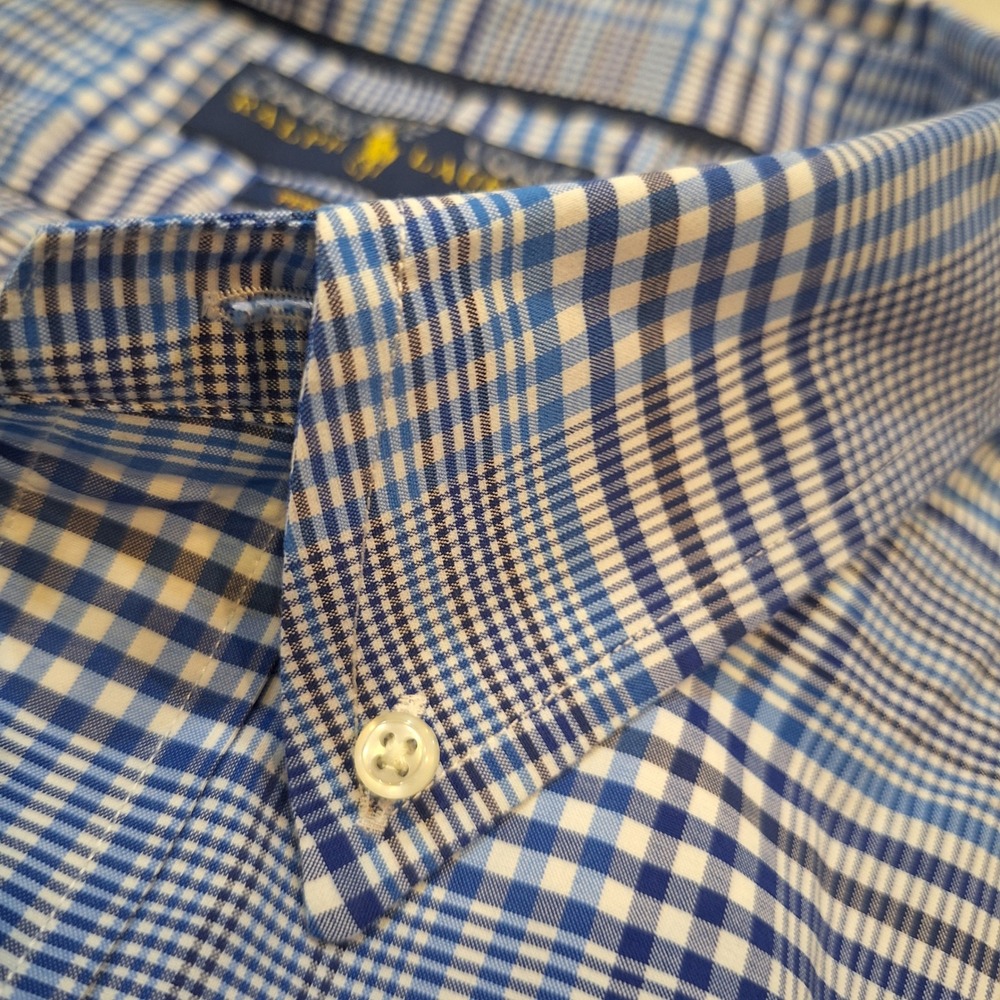 Polo Ralph Lauren Buttondown Mens 2XB Blue Plaid Performance Blue White LS Shirt - Picture 8 of 8